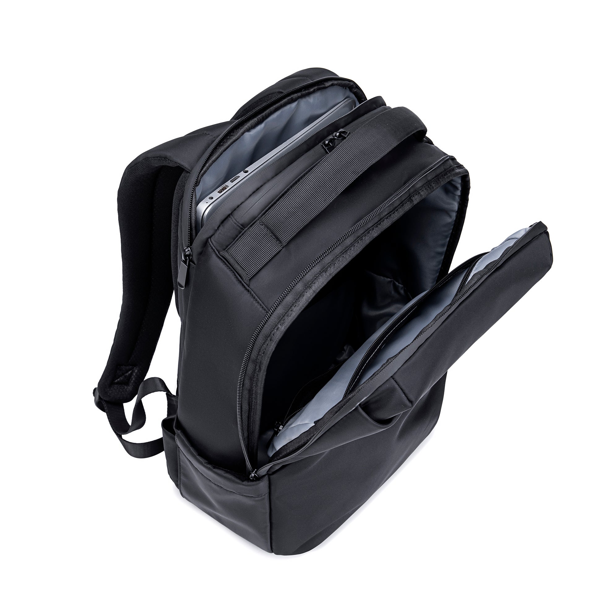 Lux & Nyx Origami Backpack - 16" Laptop Backpack With Trolley Strap - Black - Backpack Top View of Internal Compartments