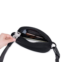 Lux & Nyx Origami Belt Bag and Sling Bag - Black - View Of Internal Compartments and Features with Bag Contents