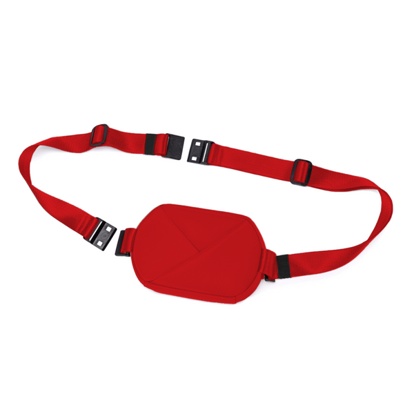 Cardinal Red  waist bag with straps on a white background.