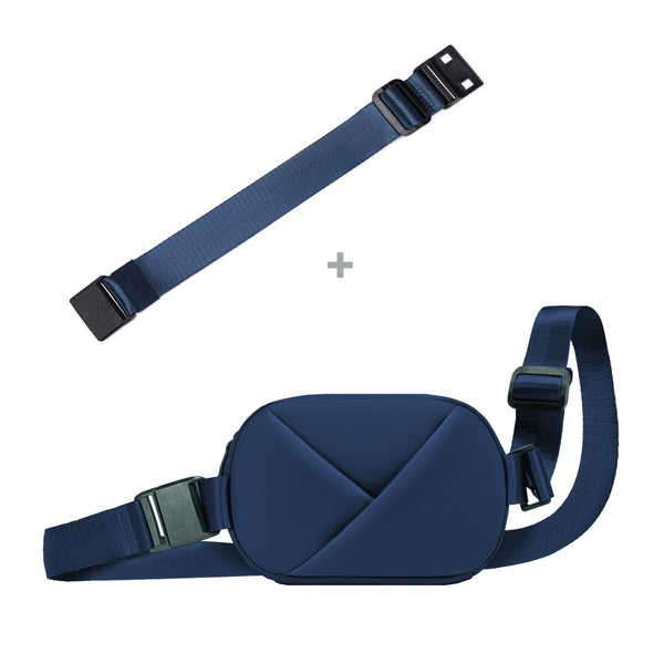 Navy Blue waist bag with strap.