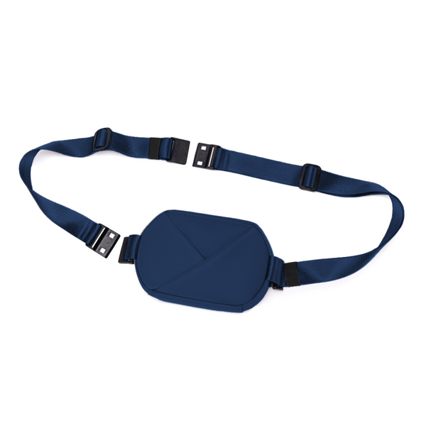 Navy Blue waist bag with a strap.