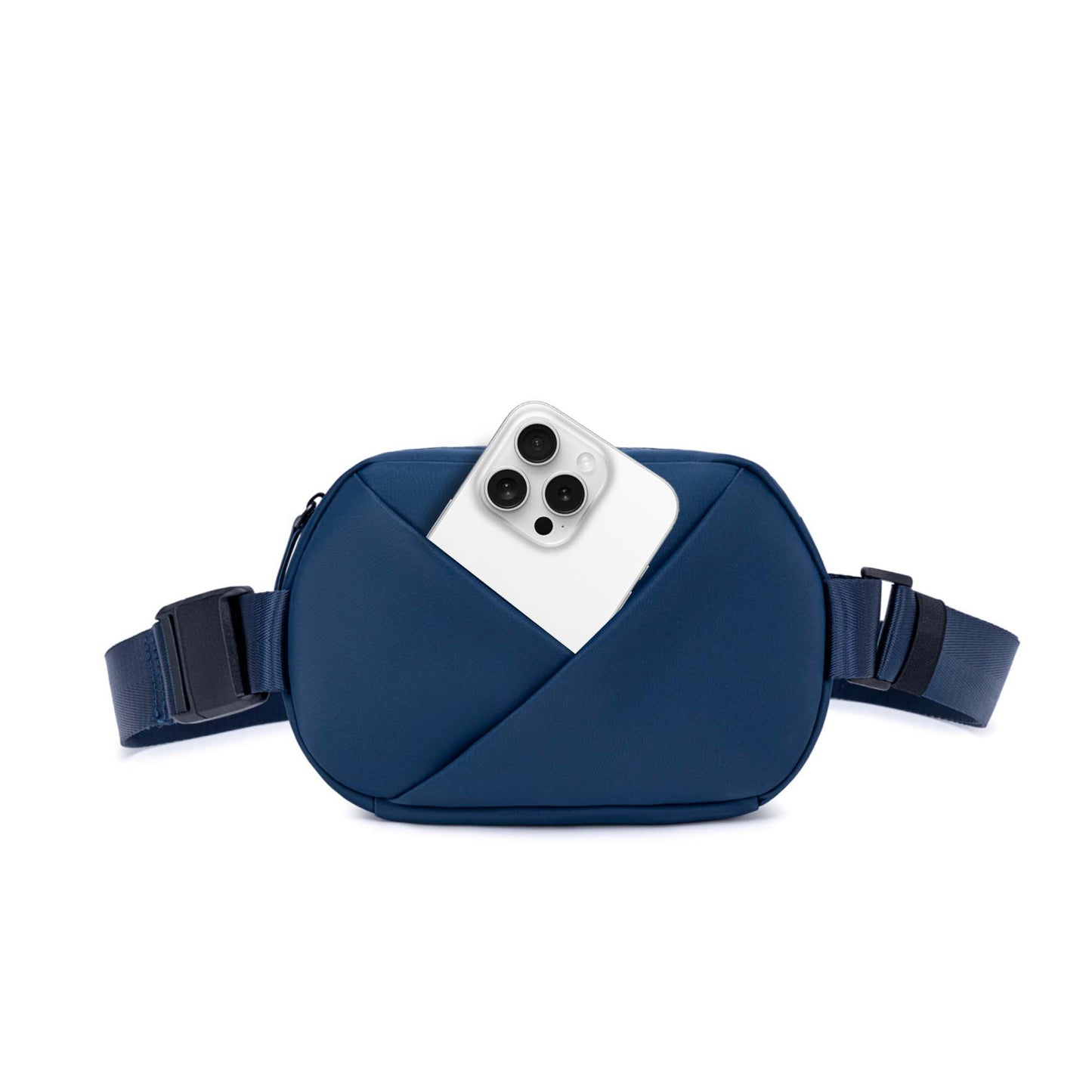 Navy Blue fanny pack with a phone case.