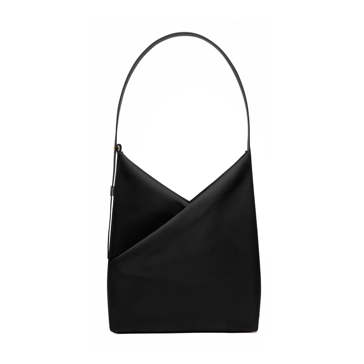 Lux & Nyx Origami Hobo Bag in black, front view, showing the signature geometric origami fold and single curved shoulder handle.