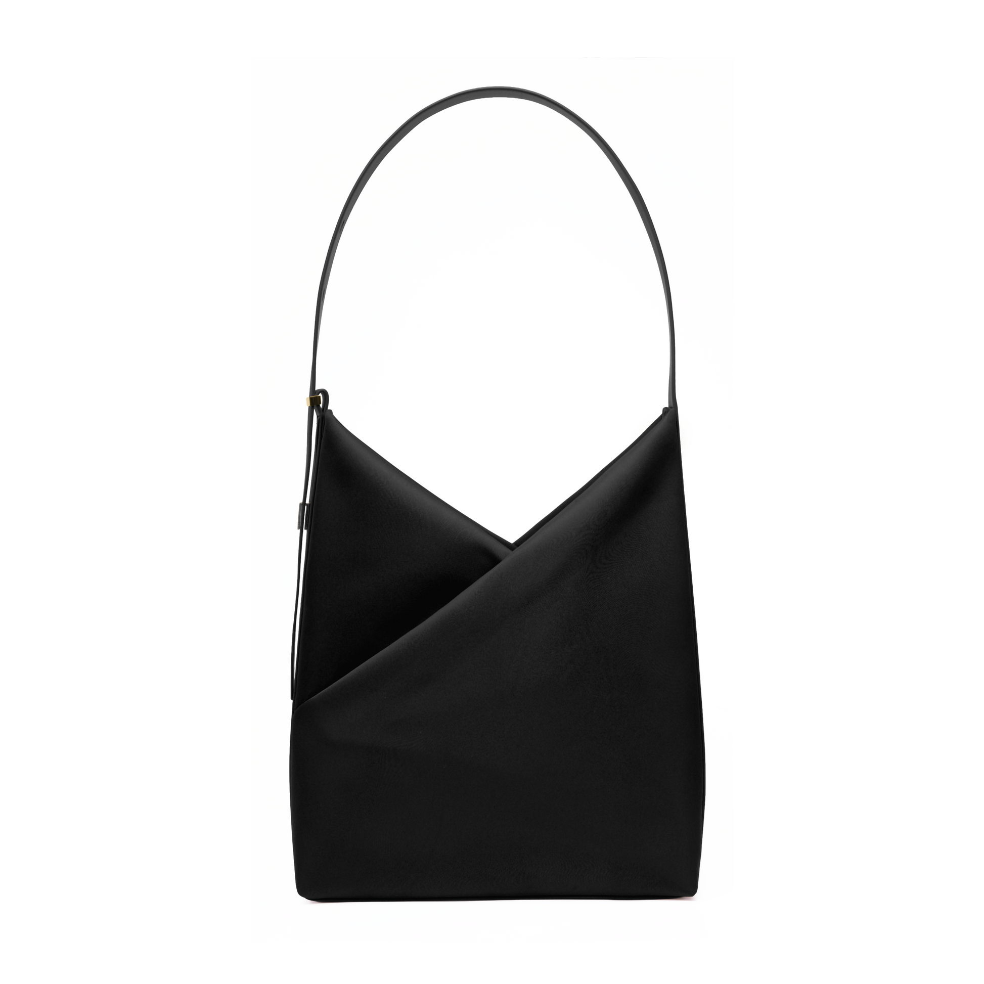 Lux & Nyx Origami Hobo Bag in black, front view, showing the signature geometric origami fold and single curved shoulder handle.