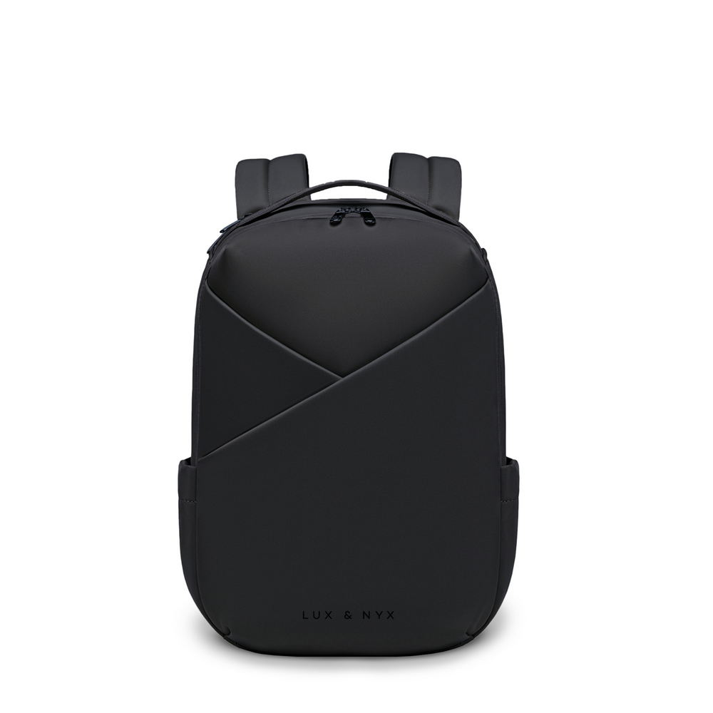 Lux & Nyx Origami Backpack - 16" Laptop Backpack With Trolley Strap - Black - Backpack Front View