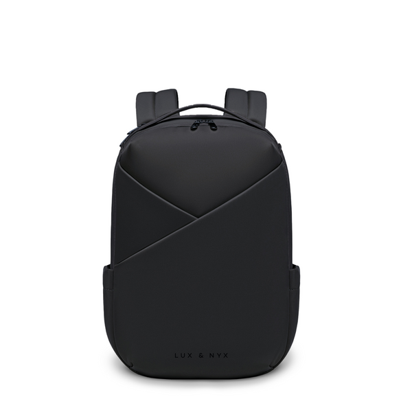 Lux & Nyx Origami Backpack - 16" Laptop Backpack With Trolley Strap - Black - Backpack Front View
