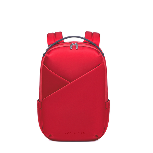 Lux & Nyx Origami Backpack - 16" Laptop Backpack With Trolley Strap - Cardinal - Backpack Front View