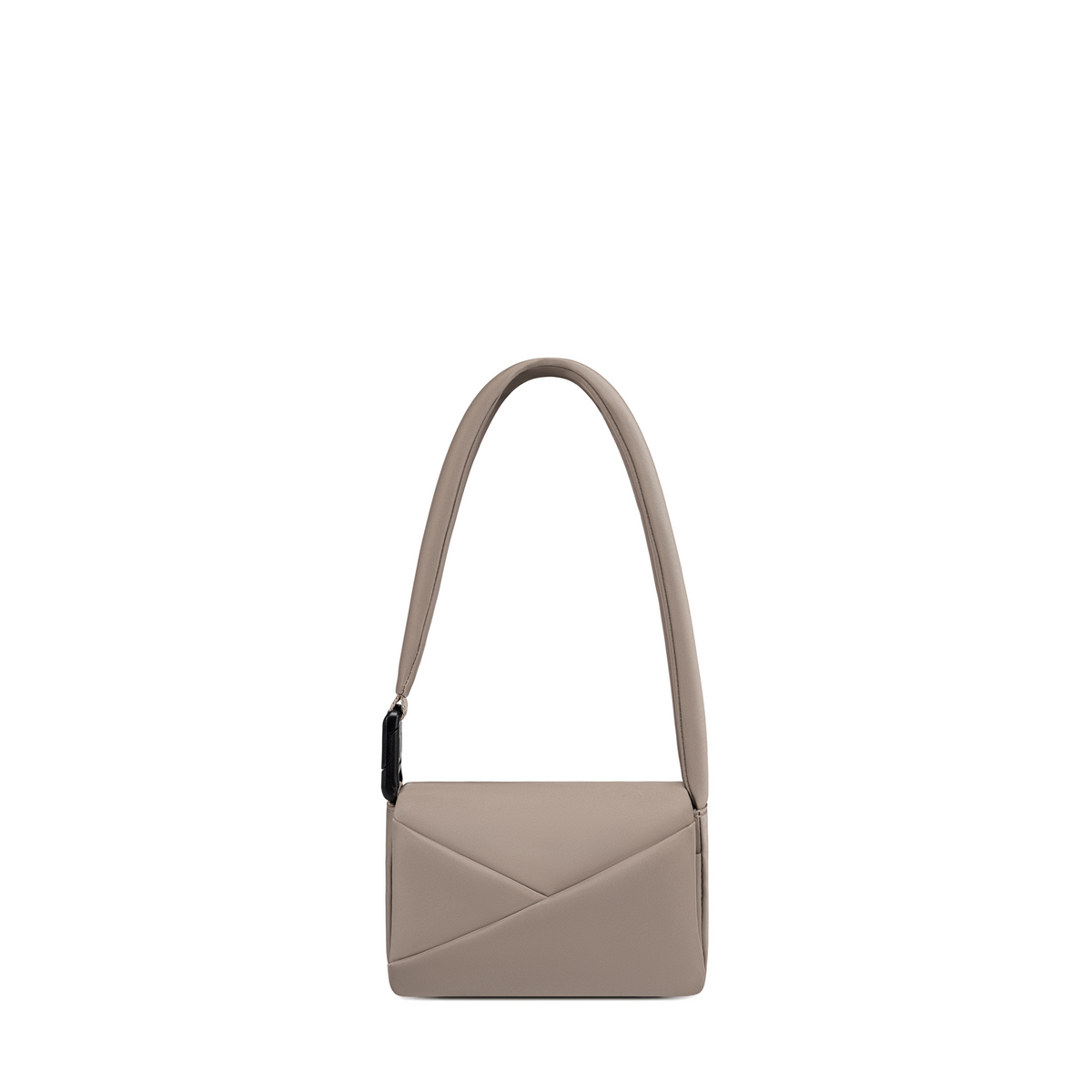 Lux & Nyx Origami Flap Bag in Champagne, crossbody bag presented in its alternate wear as a mini shoulder bag.