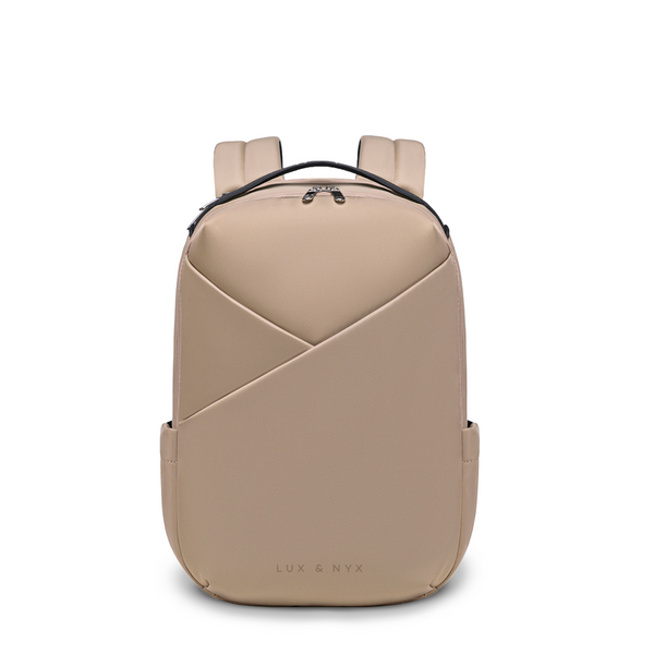 Lux & Nyx Origami Backpack - 16" Laptop Backpack With Trolley Strap - Champagne - Backpack Front View