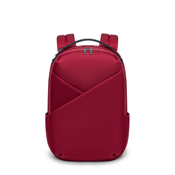 Lux & Nyx Origami Backpack - 16" Laptop Backpack With Trolley Strap - Crimson - Backpack Front View