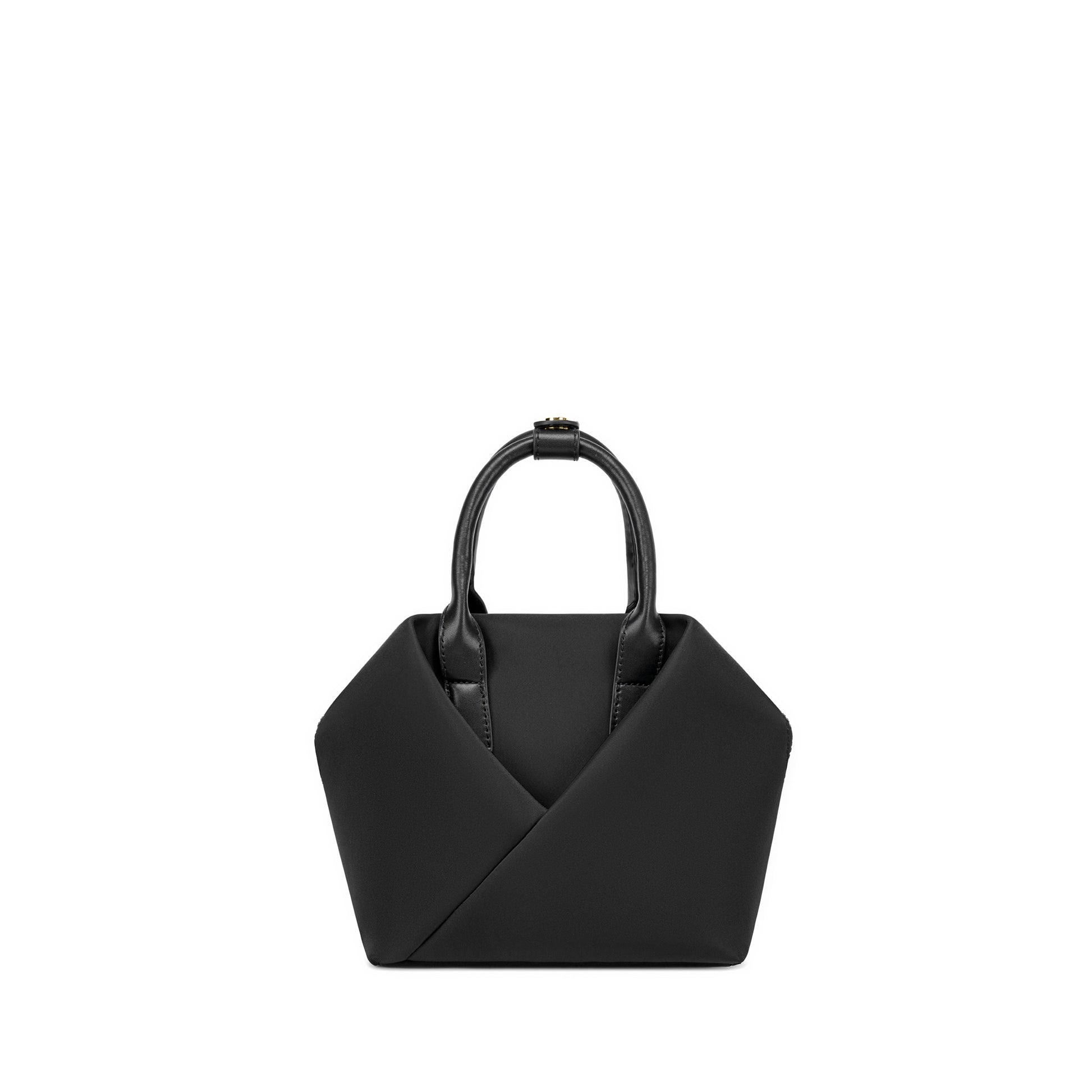 Black + Gold Hardware & Black + Silver Hardware handbag with a unique design.
