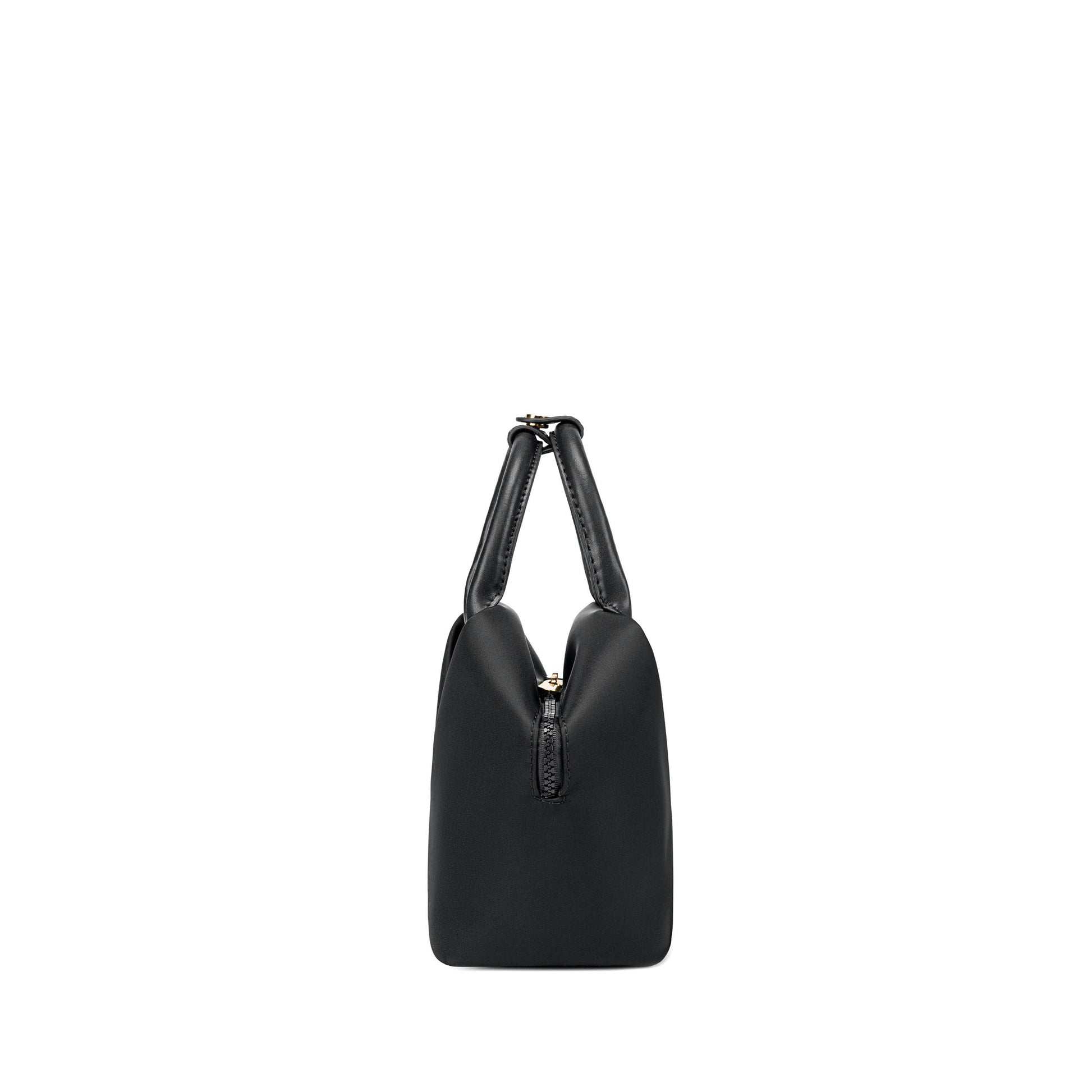 Black + Gold Hardware & Black + Silver Hardware handbag with a shoulder strap.