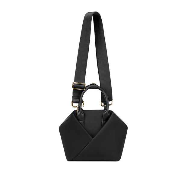 Black + Gold Hardware handbag with a strap.