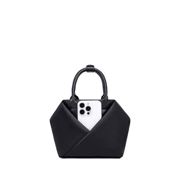 Black + Gold Hardware & Black + Silver Hardware handbag with a phone inside.