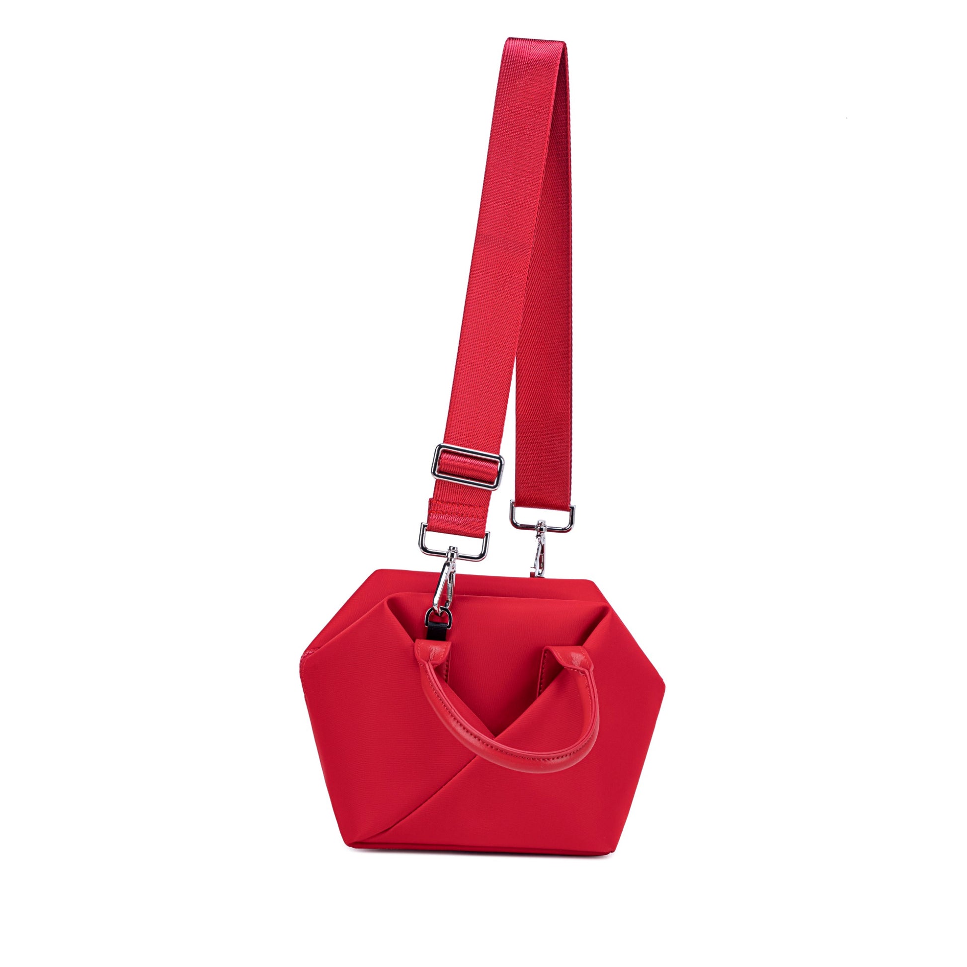Cardinal Red handbag with a strap.