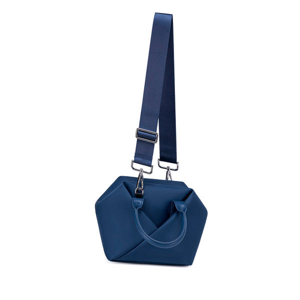 Navy Blue handbag with a strap.