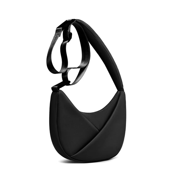 Black shoulder bag on a white background