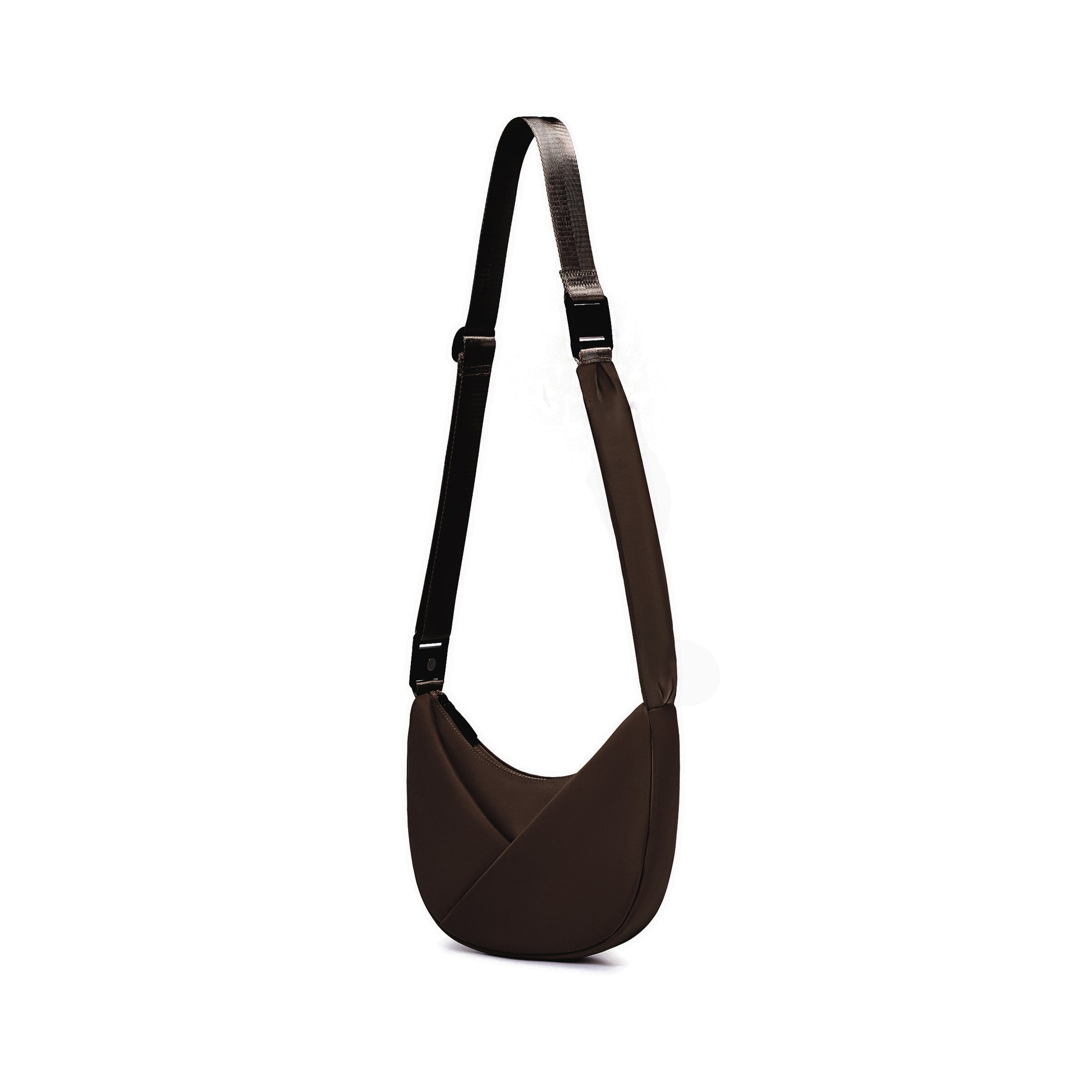 Espresso shoulder bag with a strap on a white background
