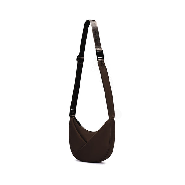 Espresso shoulder bag with a strap on a white background