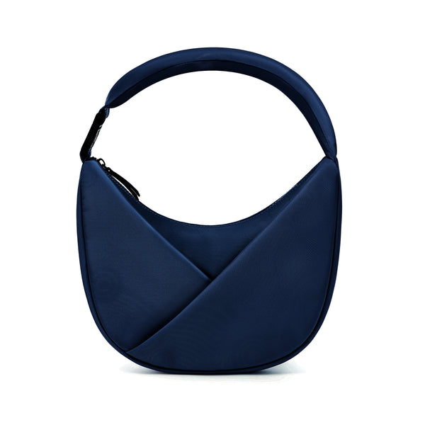 Midnight Blue handbag with a crossbody strap on a white background