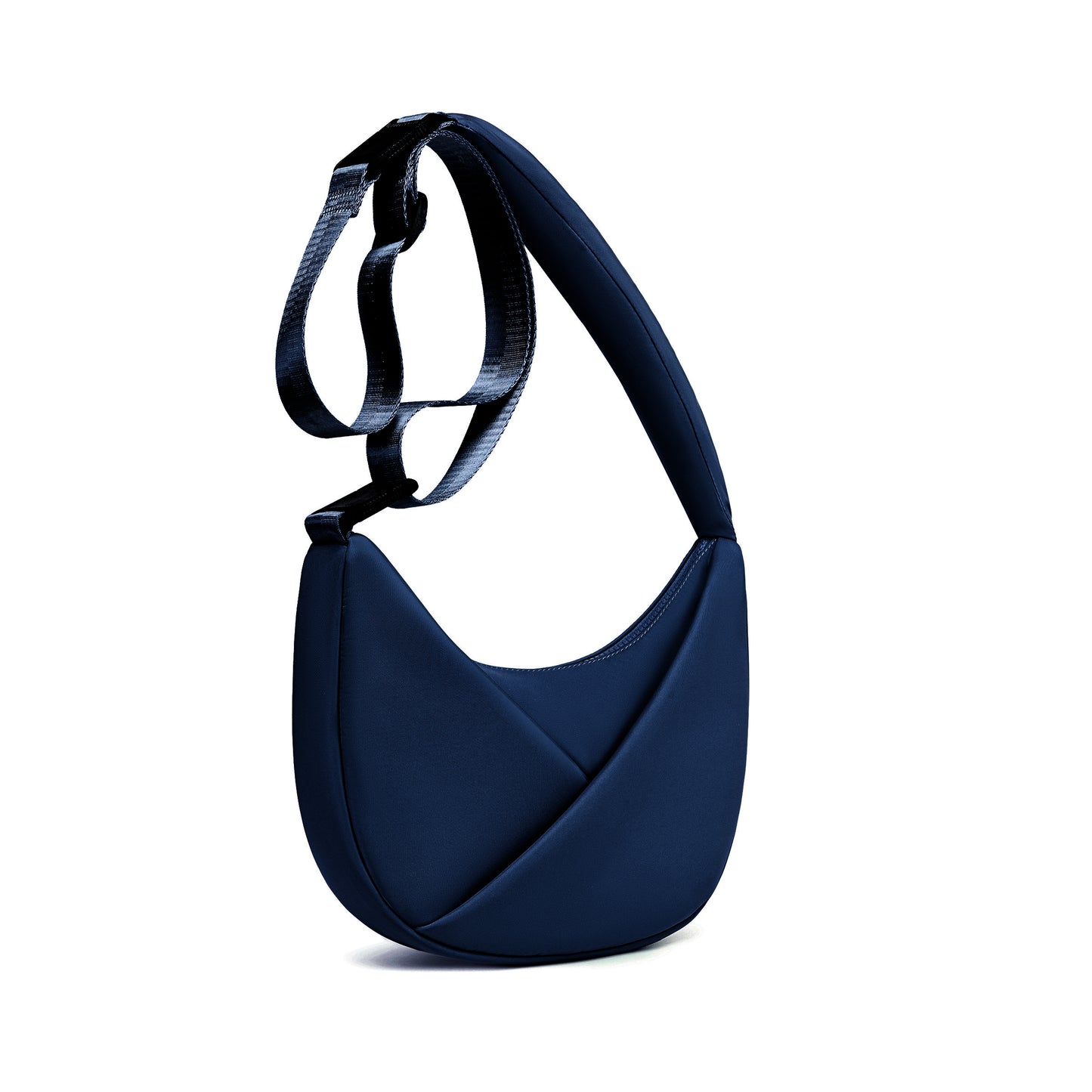 Midnight Blue handbag with a strap on a white background