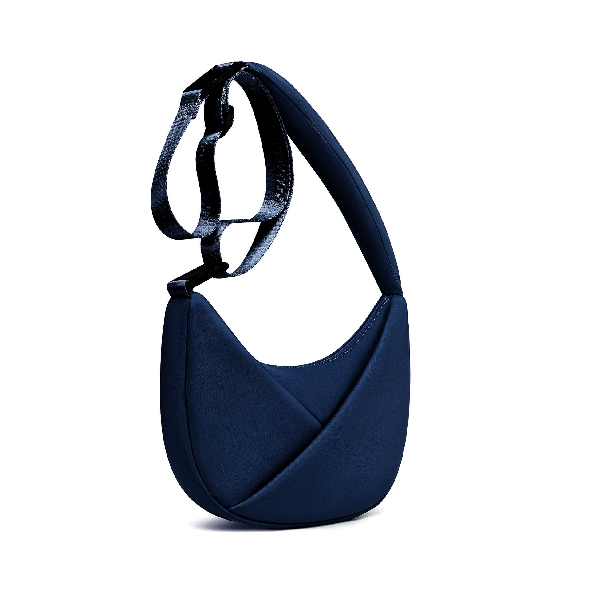 Midnight Blue handbag with a strap on a white background