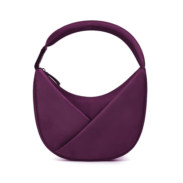 Wine handbag with a crossbody strap on a white background