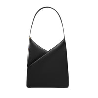Lux & Nyx Origami Hobo Bag in black, front view, showing the signature geometric origami fold and single curved shoulder handle.