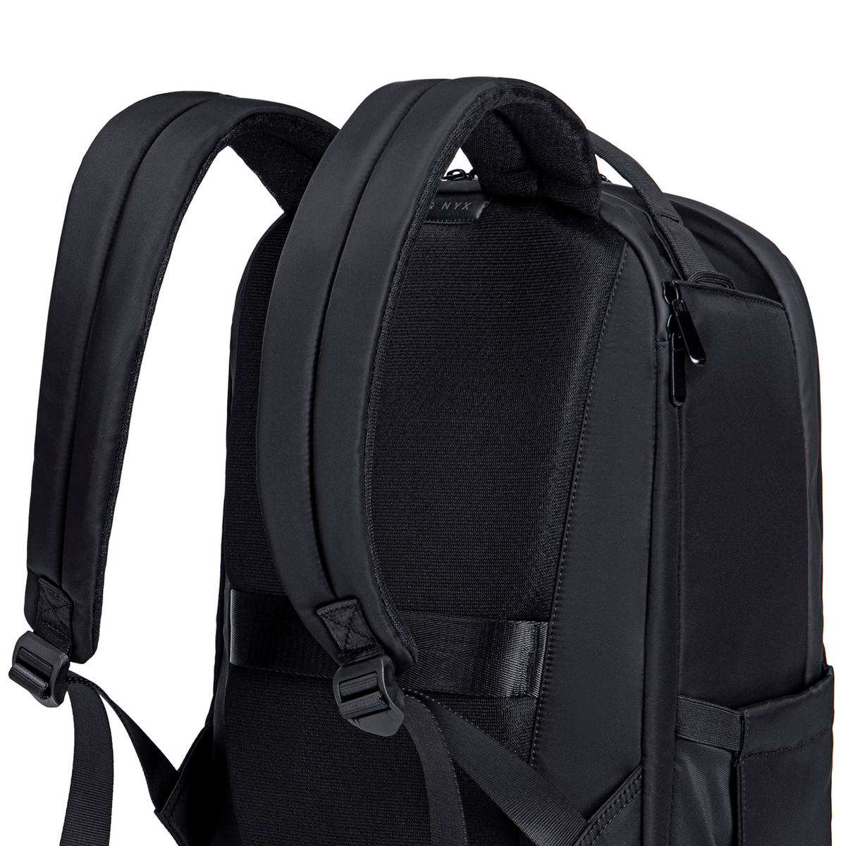 Lux & Nyx Origami Backpack - 16" Laptop Backpack With Trolley Strap - Black - Padded Straps - Backpack Quarter View