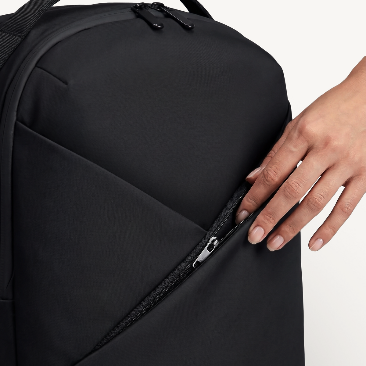 Lux & Nyx Origami Backpack - 16" Laptop Backpack With Trolley Strap - Black - Backpack With Cellphone Stored Inside The Hidden External Zipped Phone Pocket