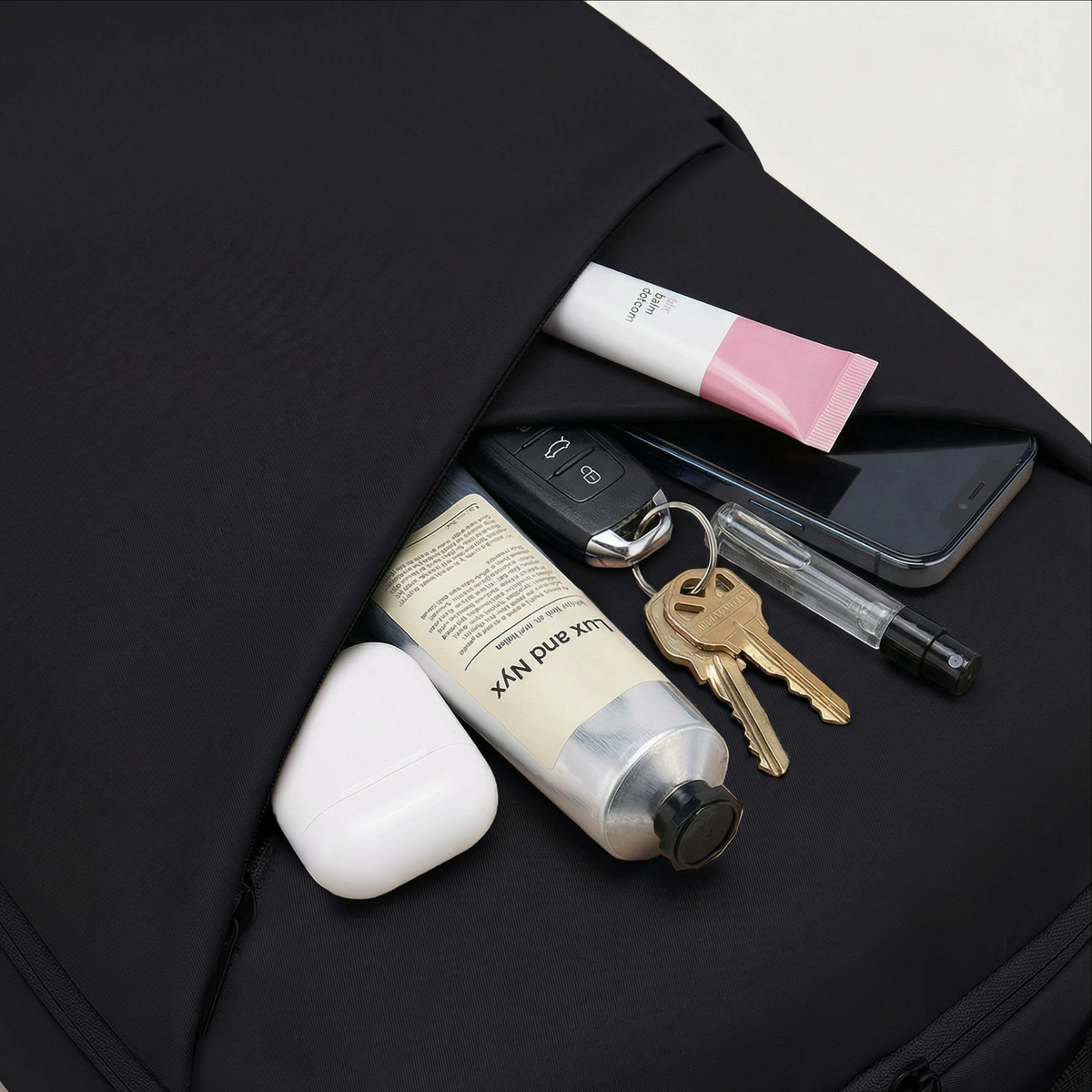 Lux & Nyx Origami Backpack - 16" Laptop Backpack With Trolley Strap - Black - Backpack With Trinkets capacity Stored Inside The Hidden External Zipped Phone Pocket