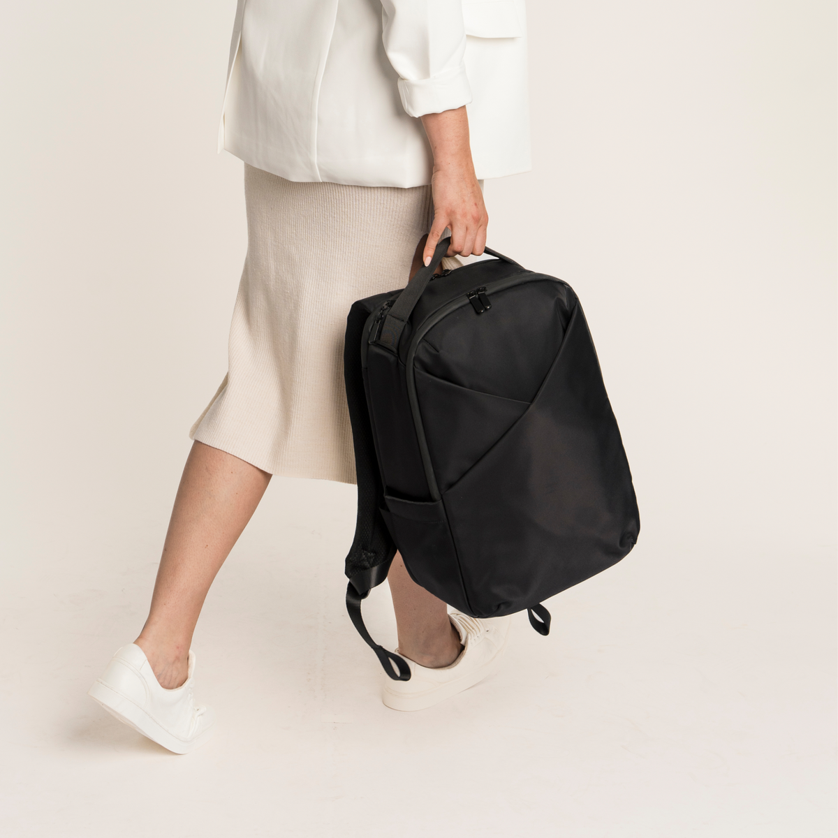 Lux & Nyx Origami Backpack - 16" Laptop Backpack With Trolley Strap - Black - Held at the top handle