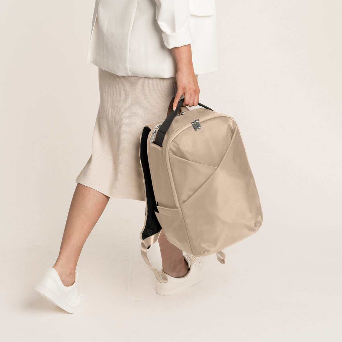 Lux & Nyx Origami Backpack - 16" Laptop Backpack With Trolley Strap - 
Champagne Taupe- Handheld carry
