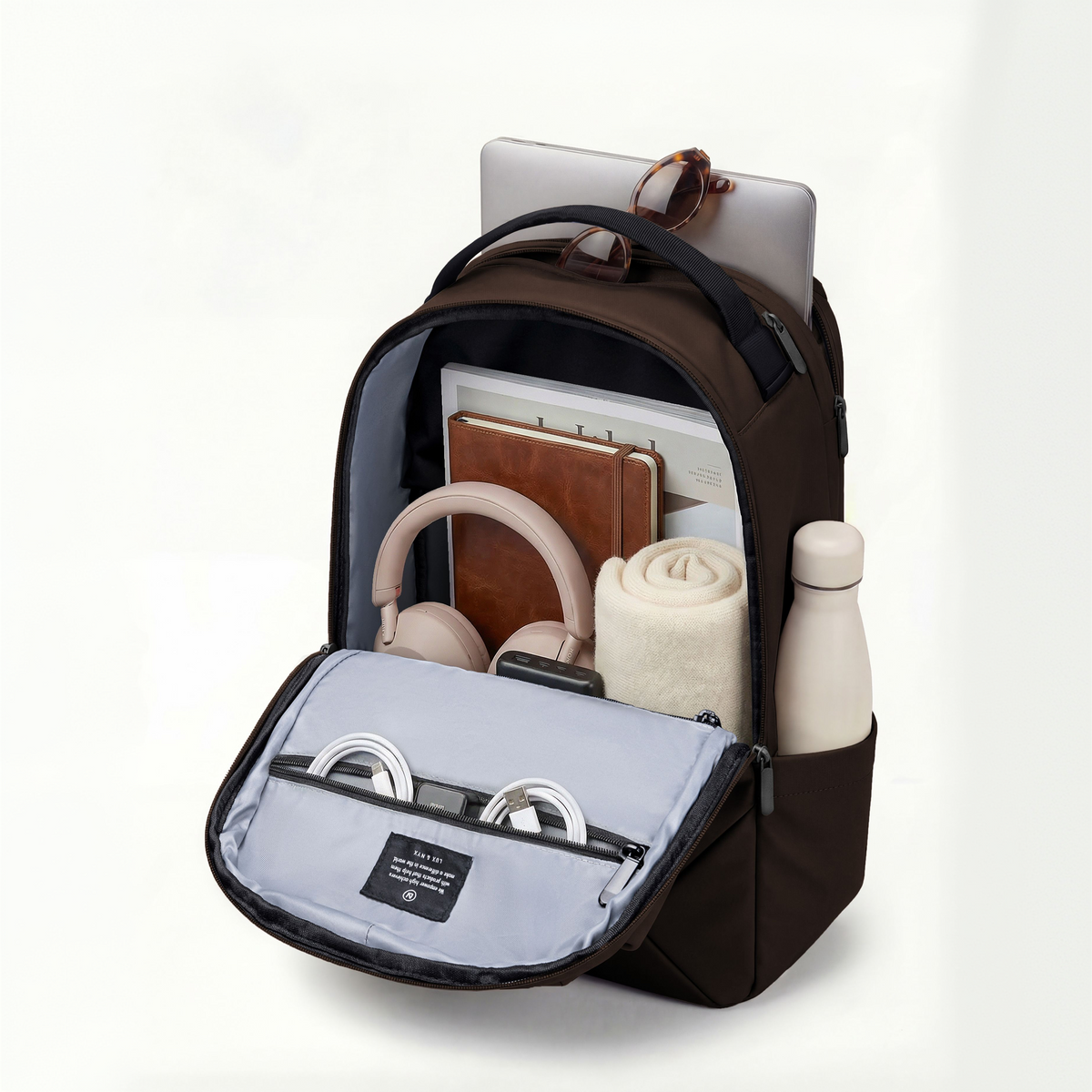 Lux & Nyx Origami Backpack - 16" Laptop Backpack With Trolley Strap - Espresso - Backpack Front View