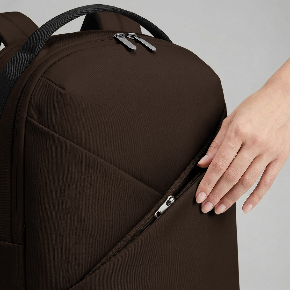 Lux & Nyx Origami Backpack - 16" Laptop Backpack With Trolley Strap - Espresso - Backpack Front View