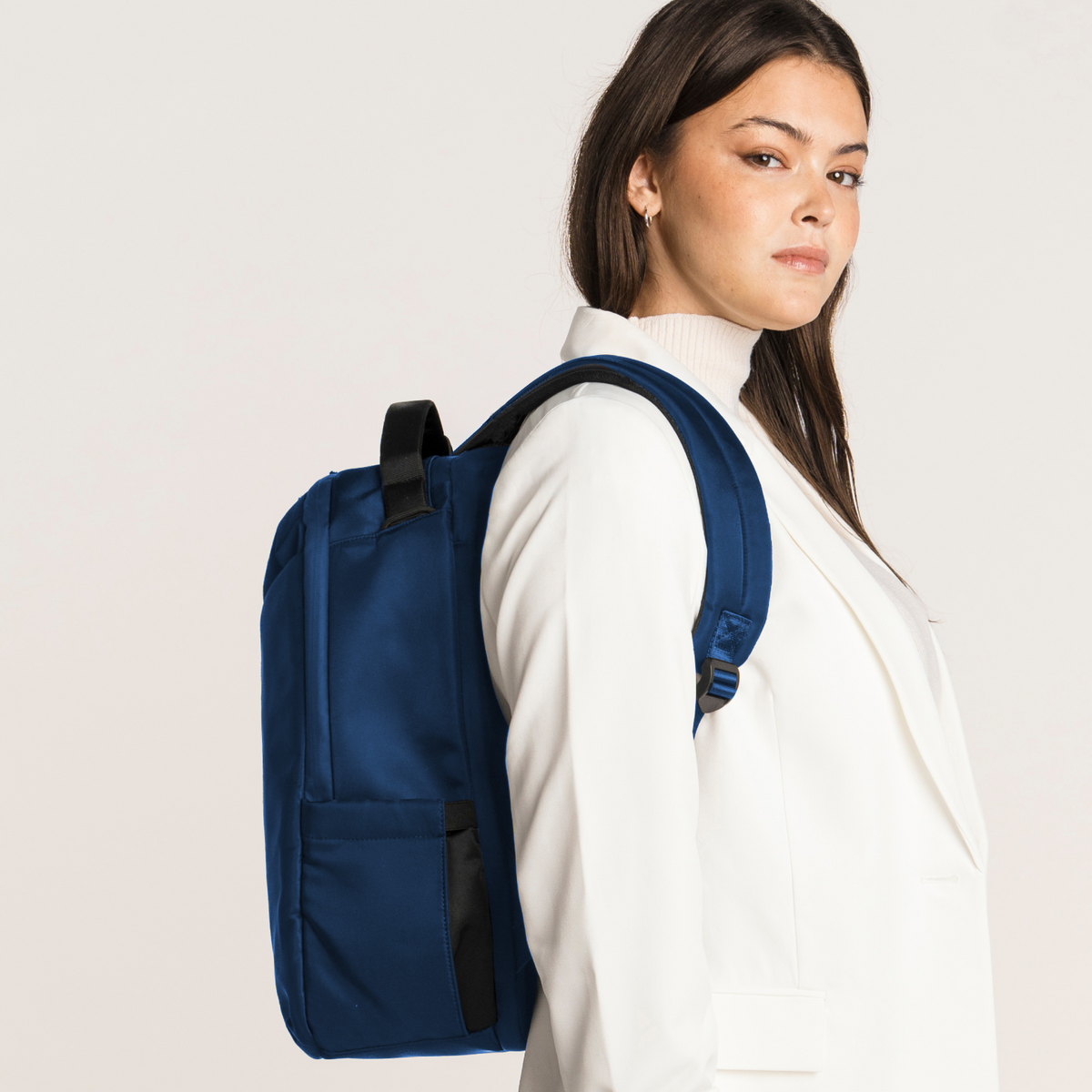 Lux & Nyx Origami Backpack - 16" Laptop Backpack With Trolley Strap - 
Navy - Model Photo
