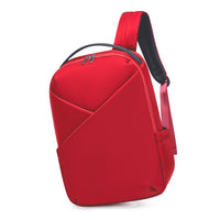Lux & Nyx Origami Backpack - 16" Laptop Backpack With Trolley Strap - Cardinal Red - Backpack Hanging From One of The Straps