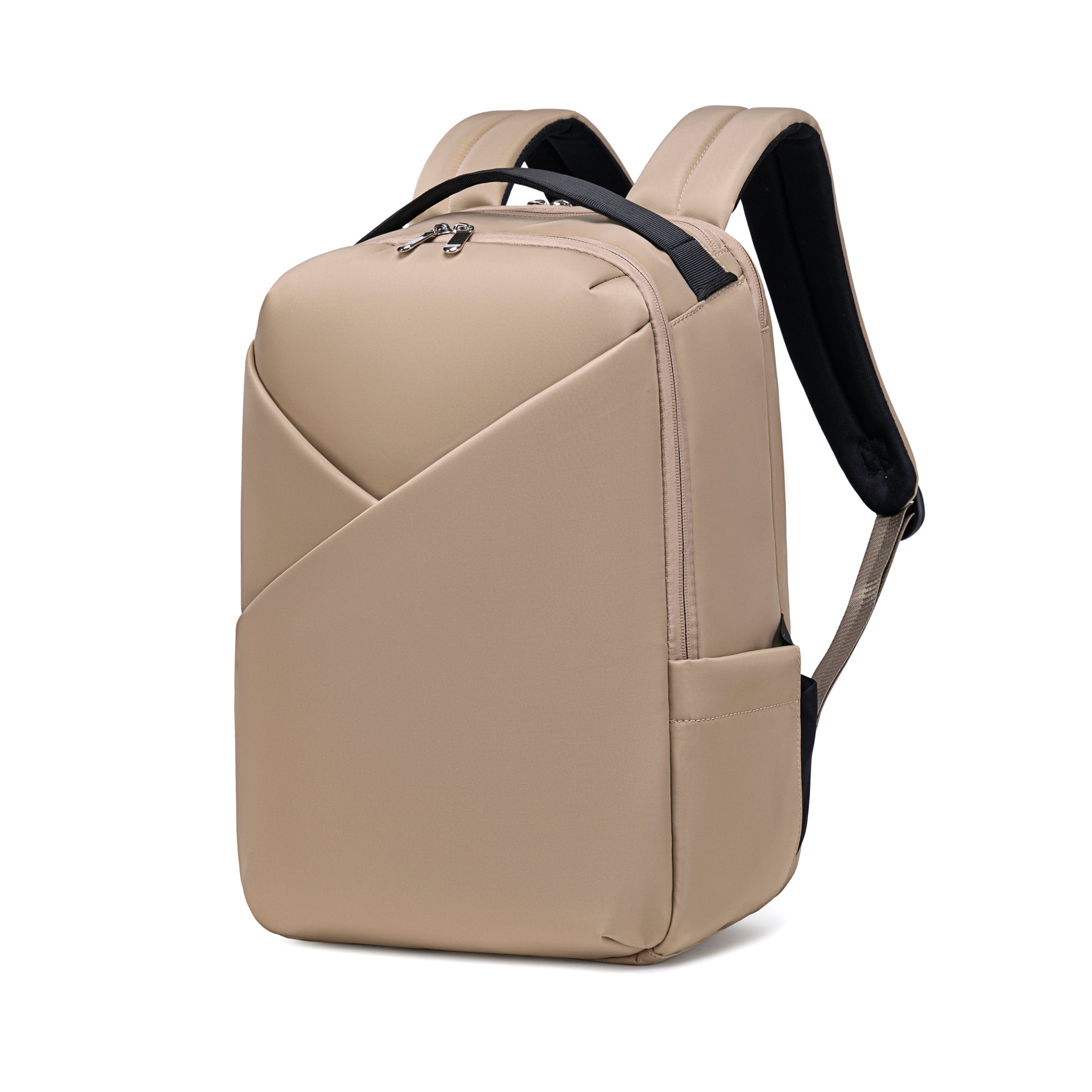Lux & Nyx Origami Backpack - 16" Laptop Backpack With Trolley Strap - Champagne - Backpack Quarter View