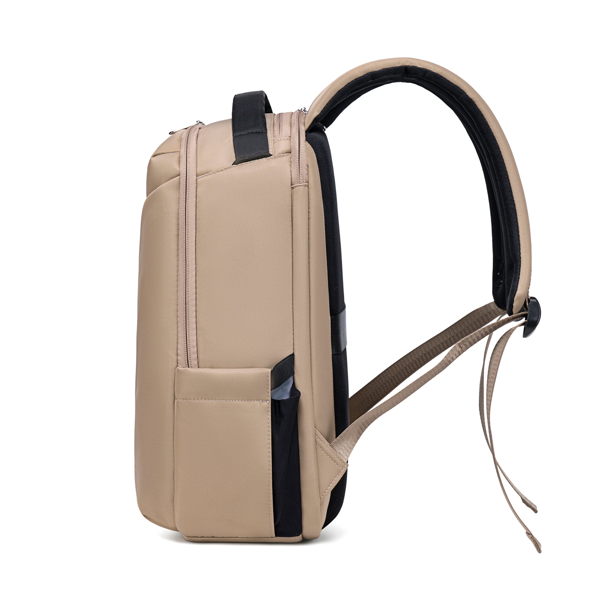Lux & Nyx Origami Backpack - 16" Laptop Backpack With Trolley Strap - 
Champagne Taupe - Backpack Side View