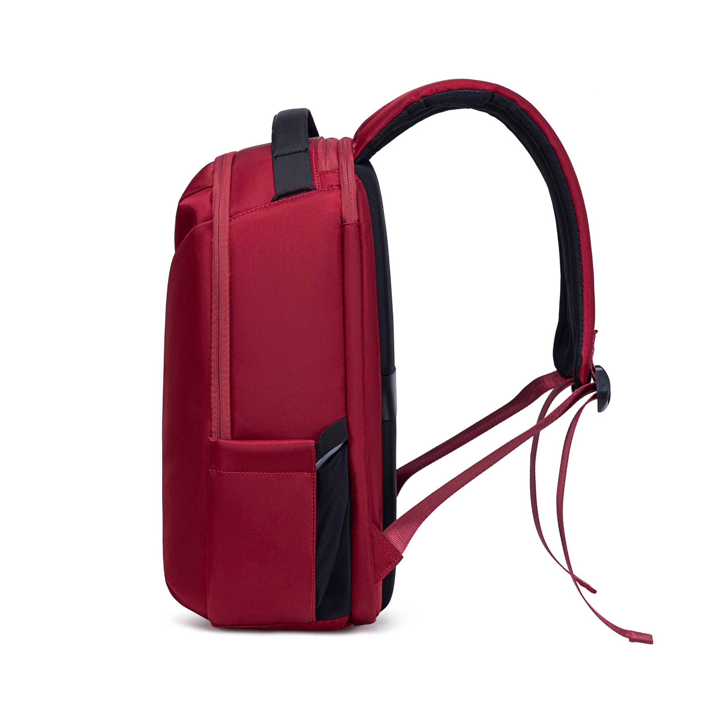 Lux & Nyx Origami Backpack - 16" Laptop Backpack With Trolley Strap - Crimson Red - Backpack Side View