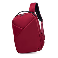 Lux & Nyx Origami Backpack - 16" Laptop Backpack With Trolley Strap - Crimson Red - Backpack Hanging From One of The Straps