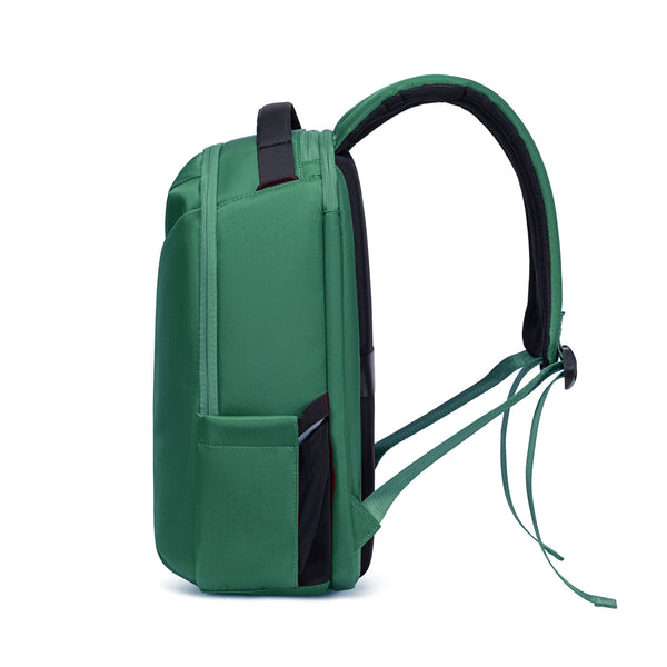 Forest Green backpack with 'Lux & Nyx' branding  - Side view