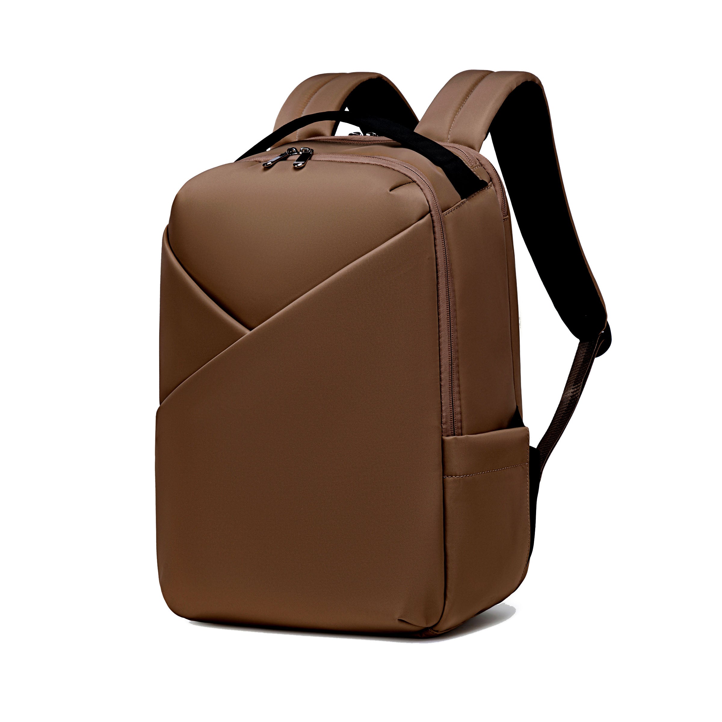 Lux & Nyx Origami Backpack - 16" Laptop Backpack With Trolley Strap - Sepia - Backpack Quarter View