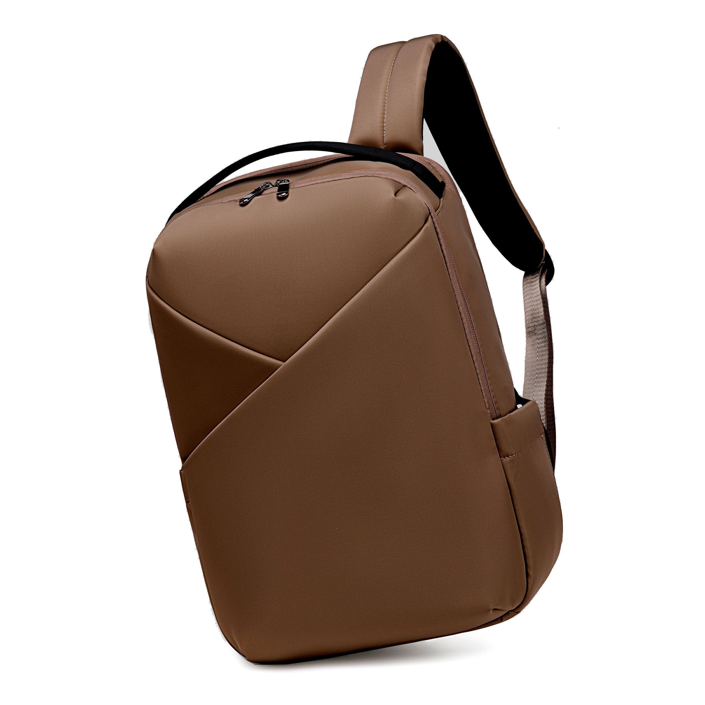 Lux & Nyx Origami Backpack - 16" Laptop Backpack With Trolley Strap - Sepia - Backpack Hanging From One of The Straps