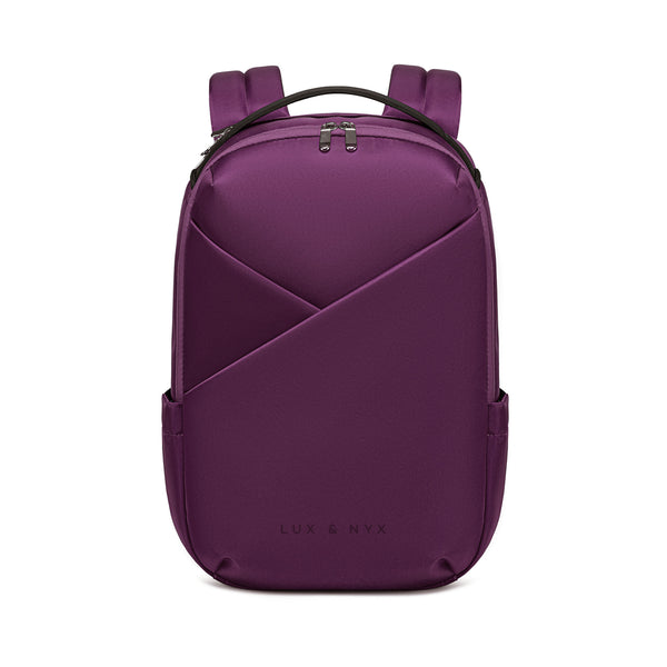 Wine backpack with 'Lux & Nyx' branding  - front view
