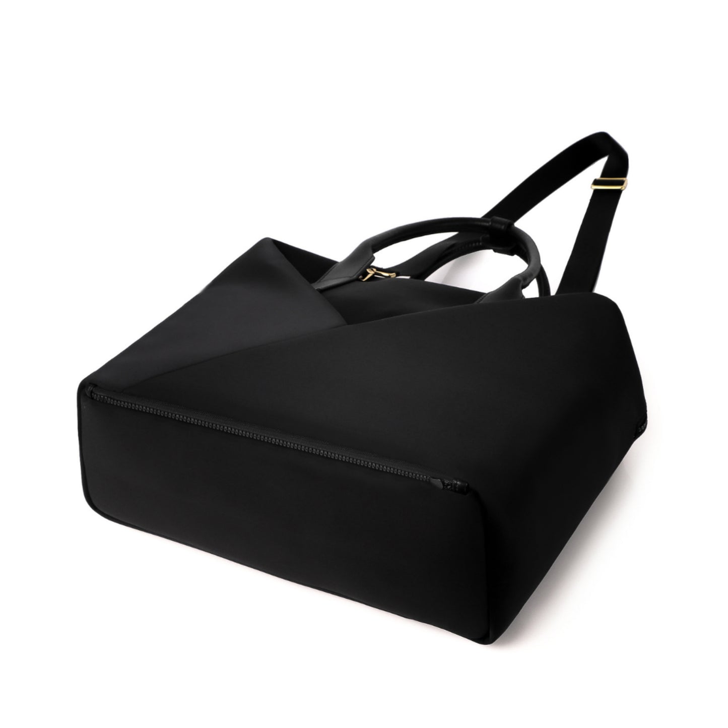 Lux & Nyx Large Origami Tote Ultra Matte - 15" Laptop Tote With Luggage Sleeve - Black + Gold Hardware - Bottom View