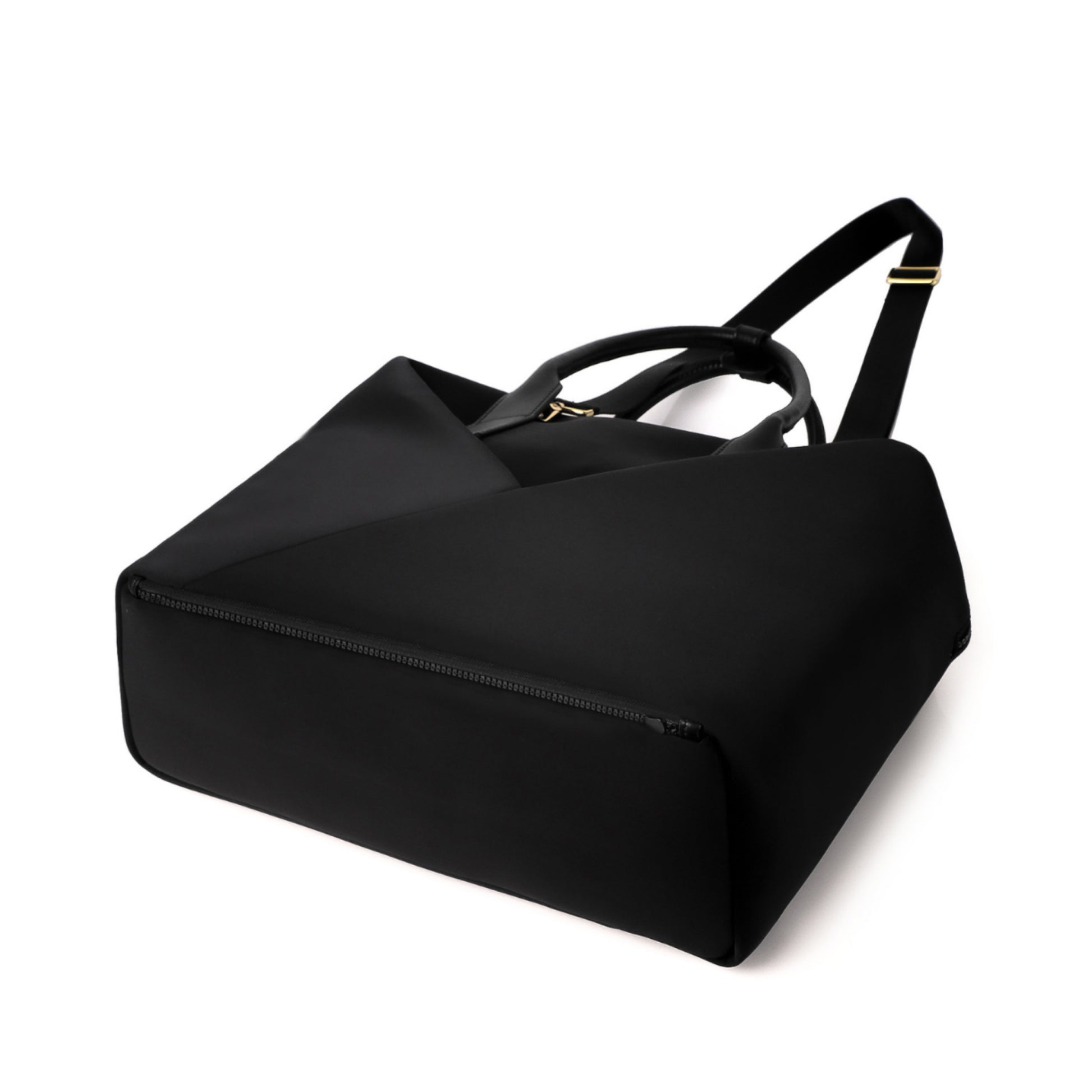 Lux & Nyx Large Origami Tote Ultra Matte - 15" Laptop Tote With Luggage Sleeve - Black + Gold Hardware - Bottom View