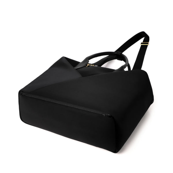Lux & Nyx Large Origami Tote Ultra Matte - 15" Laptop Tote With Luggage Sleeve - Black + Gold Hardware - Bottom View