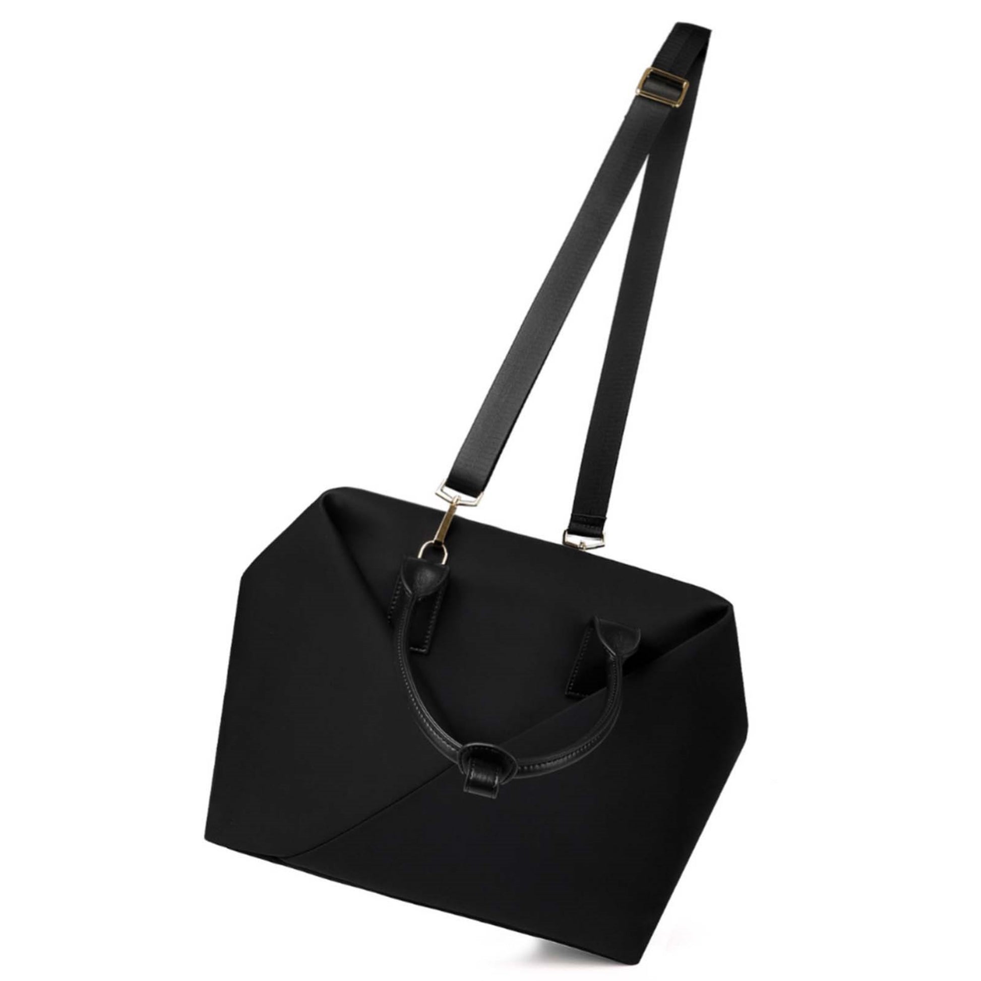 Lux & Nyx Large Origami Tote Ultra Matte - 15" Laptop Tote With Luggage Sleeve - Black + Gold Hardware - Tote With Detachable Crossbody Strap