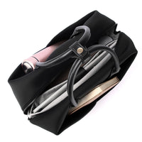 Lux & Nyx Large Origami Tote Ultra Matte - 15" Laptop Tote With Luggage Sleeve - Black - View of Internal Compartments with Tote Contents